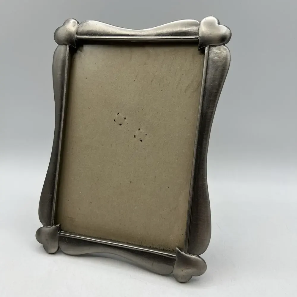 Vintage Pewter Puffy Hearts Photo Frame Metal Silver 5x7